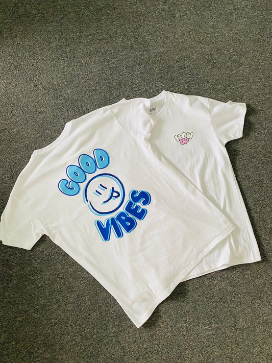 Tee shirt Good Vibes Bleu